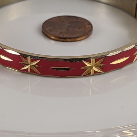 Vintage Red Enamel Diamond Star Cut Bracelet Chain - Picture 3 of 7
